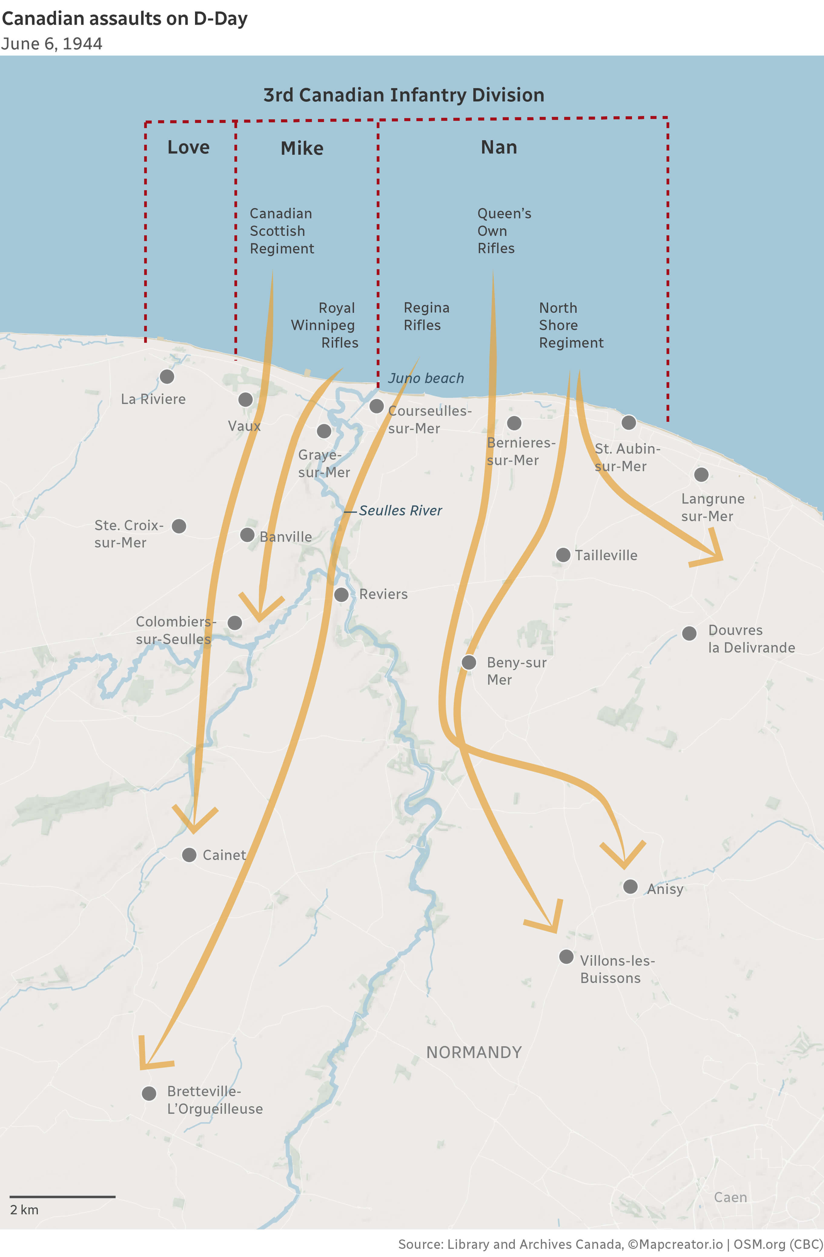 D day Canadian assaults map