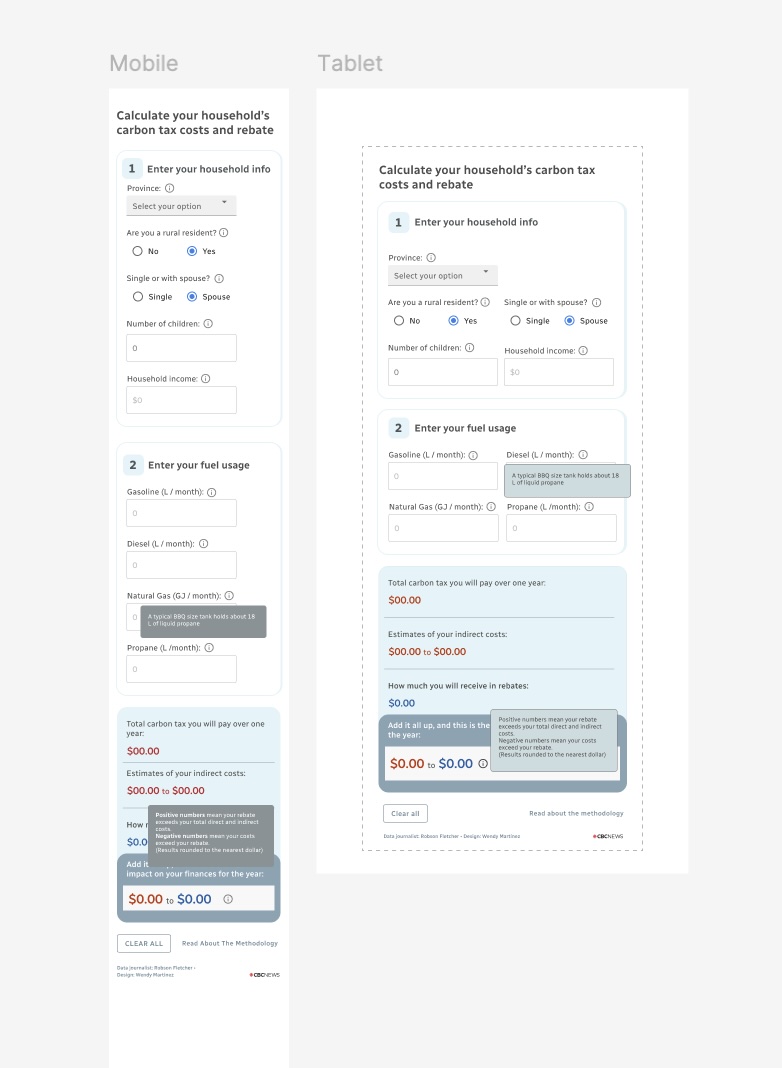 Carbon tax calculator wireframe